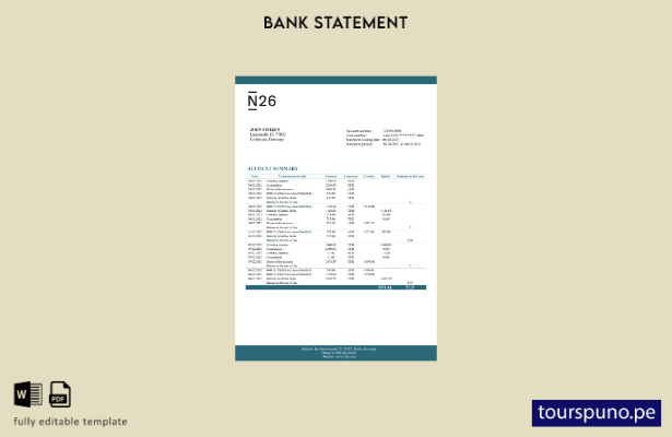 listo para imprimir plantilla de Word del banco N de Alemania